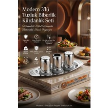 Transformacion Modern 3'lü Tuzluk Biberlik Kürdanlık Seti - 304 Paslanmaz Çelik Minimalist Metal Masaüstü Baharatlık Standı Organizeri 723322