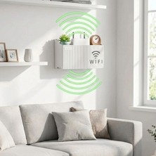 Duvar Tipi Wi-Fi Modem Saklama Kutusu(Beyaz) – Kablo Düzenleyici Router Raf Organizer (5492)