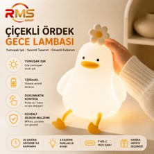 Rms Grup Çiçekli Ördek Gece Lambası Şarjlı Silikon LED Gece Işığı Telefon Tutuculu