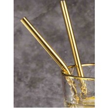 Nisibis Home Gold Paslanmaz Çelik Pipet 2li Set ve Temizleme Fırçası Altın Pipetler Sunum Dekor