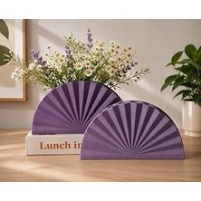 Belirtilmemiş Mor Yelpaze Dekoratif Saksı | Yarım Daire Çiçek Vazosu Ev Dekoru 20X10 cm | Pla 3D Baskı