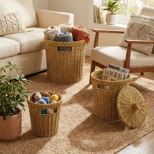 Renas Store 3’lü Iç Içe Geçebilen Büyük Plastik Rattan Hasır Sepet Seti-Dayanıklı Çok Amaçlı Ev,banyo ve Mutfak