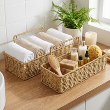 Renas Store 2’li Duvar Askılı Plastik Rattan Organizer – Dikdörtgen Hasır Görünümlü Mutfak Raf Sepeti, Banyo ve