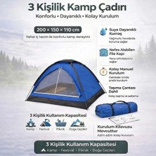 Renas Store 3 Kişilik Manuel Kamp Çadırı – Düz Kapılı Outdoor Aile, Doğa, Piknik ve Kamp Çadırı 200X150X110 cm