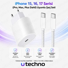 25W (Watt) Apple Uyumlu Hızlı Şarj Adaptörü + Kablo Iphone 15 Iphone 16 Pro Max Plus Uyumlu Beyaz Hızlı Şarj Aleti Seti Type-C To Type-C Iphone Uyumlu Utechno