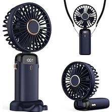 Belirtilmemiş Taşınabilir USB Vantilatör, 4200MAH Şarjlı El Tipi Fan, LED Ekranlı, 3'ü 1 Arada El/boyun/masa Fanı