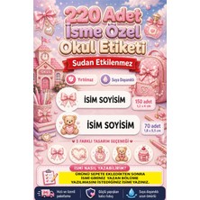 Cabuk Baskı Pembe Fiyonk ve Ayıcık Temalı Kişiye Özel Isim Etiketi 220 Adet – Suya Dayanıklı Okul, Kreş, Suluk ve Beslenme Çantası Etiketi