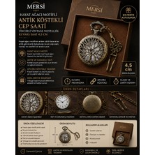 Mersi Shop Hayat Ağacı Tasarımlı Antik Köstekli Cep Saati | Zincirli Vintage Nostaljik Saat 4,5 cm