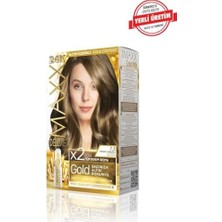 Maxx Deluxe Serisi 24K Altın Parçacıklı Serum ile 1 Kutu 2 x 50 ml ve Geliştiriciler Saç Boyası (Fındık Kabuğu 7.3)