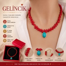 Sinem Şanlı Atelier Gelincik Doğal Damla Mercan ve Altın Kaplama Turkuaz Taşlı El Yapımı Kolye