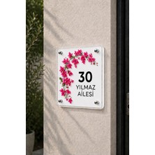 JHAAR Kişiye Özel Pleksi Kapı Isimliği – Modern & Lüks Uv Baskılı Dekoratif Kapı Numarası- Begonvil Çiçeği 20X20 cm - Beyaz
