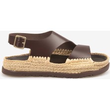 Hawen Angels Kadın Hasır Örgü 3cm Kauçuk Tabanlı Deri Sandalet 4003