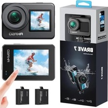MarkEntegra Akaso Brave 7 Aksiyon Kamerası, Ipx8 Su Geçirmez Yerel 4K 20MP Wifi Cam Dokunmatik Ekranlı Eıs 2.0 Yakınlaştırma Desteği Harici Krofon Ses Kontrolü Vlog Kamerası - Gri