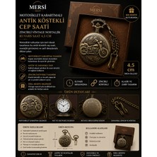 Mersi Shop Motosiklet Tasarımlı Antik Köstekli Cep Saati | Zincirli Vintage Nostaljik Saat 4,5 cm