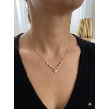 Lavante Butik Çelik Zirkon Taşlı Minimalist Şans Yonca Kadın Kolyesi