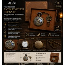 Mersi Shop Tren Motifli Antik Köstekli Cep Saati | Zincirli Vintage Nostaljik Saat 4,5 cm