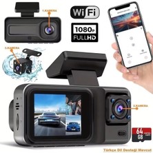 Renas Store Üç Kameralı Ön Iç Arka Araç Içi Kamera Wifi Viidure App Mpıa CC38 64GB
