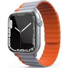 Zenvia Znv Movenchy Apple Watch 42MM Mo-Wb1 Çift Renk Mıknatıslı Silikon Kordon - Gri-Turuncu ZNV2029