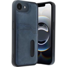 Zenvia Znv Apple iPhone 16E Kılıf Sara Kartvizitli Deri Kılıf - Lacivert ZNV2029