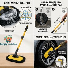 Mrt Bilişim Teleskopik Saplı Uzayan Egimli Dönebilen Mikrofiber Başlıklı Araç Yıkama Fırçası Mop Sarı Uzayıp Kısalan Sap 50 - 110 cm Premium Şönil Araç Yıkama Mopu