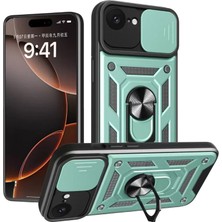 Zenvia Znv Apple iPhone 16E Kılıf Pars Lens Yüzüklü Silikon - Yeşil ZNV2029