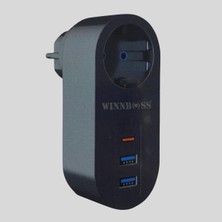 Gees 2 Usb,1 Type-C Girişli 1'li Çocuk Korumalı,ısıya Karşı Dayanıklı 2500WATT Termal Akım