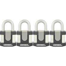Nacario Brinks - 50 mm Ticari Lamine Çelik Anahtarlı Asma Kilit, 4'lü Paket - Bor Çelik Kelepçeli Katı Çeli