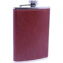 Nacario Kahverengi Deri Kaplama Paslanmaz Çelik Cep Matarası - Hip Flask 9 Oz