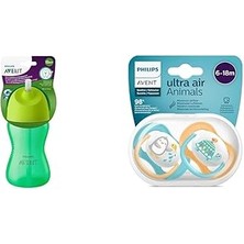 Nacario SCF798/01 Desenli Pipetli Bardak (300 Ml, Yeşil) & SCF080/07 Air Emzik (6-18 Ay