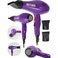 Nacario Steiner Alman 3800 Watt Profesyonel Saç Kurutma Makinesi Fön Makinesi Ac Motor MS-9001 Mor + 2 Adet