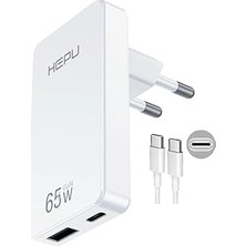 Nacario HP-C36 65 Watt Gan Şarj Adaptörü 100 cm Kablo 2-Port Fast Charger Hızlı Şarj Seti Type-C Kablo Dahi