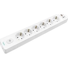 Nacario Altılı Anahtarlı USB Hızlı Şarjlı (20W) Topraklı Priz, 2m, Çocuk Korumalı