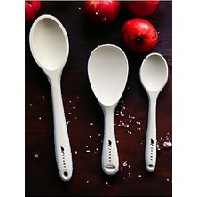 Nacario Sert Uçlu Isıya Dayanıklı Silikon Kaşık Seti, 28 Cm-22 Cm-20 Cm, Krem