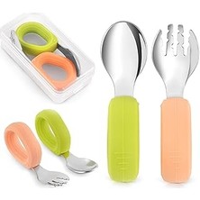 Nacario Guqqo Bebek Çatal Kaşık Seti, 304, Blw, Ergonomik Kavrama, Saklama Kutulu, Pudra Yeşil