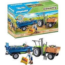 Nacario Playmobil Country 71249 Römorklu Traktör, Taşıma Kutuları Dahil, Organik Çiftlik Için Yeşil Traktör
