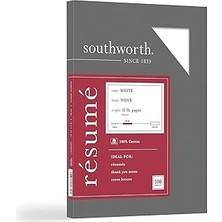 Nacario SOUTHWORTH®%100 Pamuk Özgeçmiş Kağıdı, 8 1/2 "x 11", 14,5 KG,%100 Geri Dönüştürülmüş, Beyaz, 100'LÜ