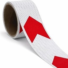 Nacario Yapışkanlı 10 cm (1 Metre) Kırmızı Beyaz Petekli Ok Yönlendirme Reflektörlü Reflektif Şerit Bant