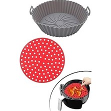 Nacario Kırmızı Silikon Fırın Airfryer Yuvarlak Model Pişirme Matı 20 cm Silikon Airfyer Matı
