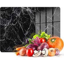 Nacario Decovetro Cam Kesme Tahtası Sunumluk Siyah Beyaz Mermer Desenli 30X40 cm