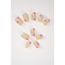 Nacario Pop Beauty Takma Tırnak Seti & Zararsız Yapıştırıcı Küt Çiçekli