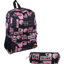Nacario 4'lü Set Blackpink K-Pop Desenli Sırt Çantası Kalemlik Makyaj Çantası Büyük Boy Makyaj Çantası