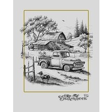 Nacario Sketchbook: Old Farm Scene, Large 8.5" x 11", 110 Pages, Perfect For Everyone, Crayons, Pencils, Dr