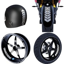 Nacario Moto Rider 4'lü Sticker Seti Yaldızlı Gümüş Iç Dış Jant Şeridi Kask Çamurluk