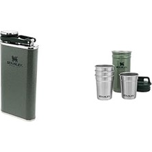 Nacario Klasik Paslanmaz Çelik Cep Matarası 0.23 Lt Yeşil+Stanley Çelik Shot Bardak Seti,