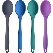 Nacario Silikon Büyük Boy Kaşık Seti, Yanmaz Yapışmaz, Çok Renkli - Antrasit, Mavi, Yeşil, Mor - 27 Cm, 4 A