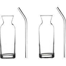 Nacario 2 Adet Cam Pipetli Limonata Sunum Şişe Karaf Süt Meyve Suyu Bardağı