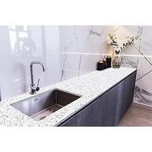 Nacario Stickerart Tezgah Üstü Fayans Kaplama Folyosu Mutfak Tezgahı Kaplama Terrazzo Mermer 70 cm x 4 Metr
