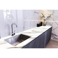 Nacario Stickerart Tezgah Üstü Fayans Kaplama Folyosu Mutfak Tezgahı Kaplama White Carrara Marble 70 cm x 3