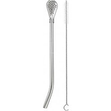 Nacario Busstier Süzgeç Uçlu Metal Pipet Seti, Filtreli Kaşık Pipet, Temizleme Fırçası Dahil, Kokteyl Sunum