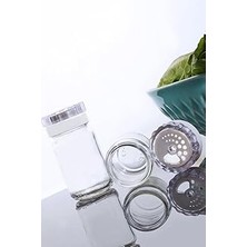 Nacario Porselen Diyarı 3'lü Beyaz Akrilik Kapaklı Cam Tuzluk Biberlik Baharatlık Silindir Beyaz